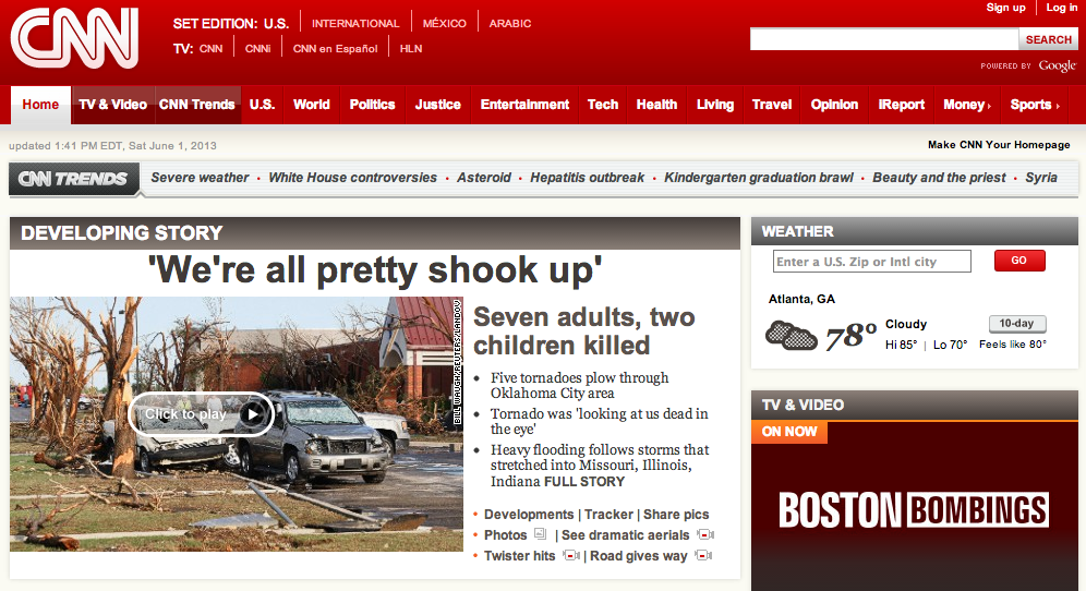 CNN front page on the morning of June 1st.